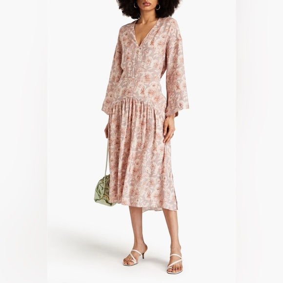 Vince Dahlia Pink Floral Print V-neck Dress, Open Back, Size XS - Picture 15 of 16